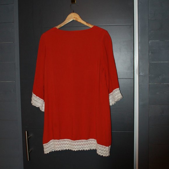 LIMITED SALE:ENTRO Rust Colored Long Sleeve Boho Tunic with Crotchet Trim Size M - Picture 6 of 8
